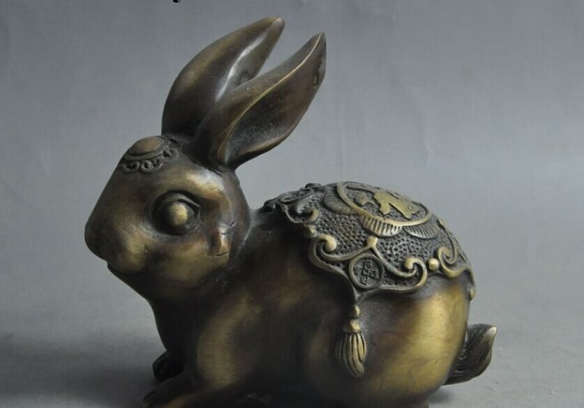 Gunstige chinese folk fengshui brons dierenriemdier konijn Rijkdom lucky standbeeld