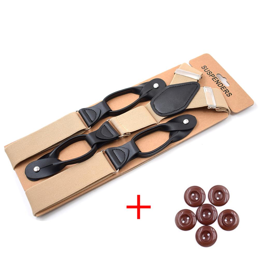 Suspenders for Men Y-Back PU Leather Trimmed Button End Men's Wedding Tuxedo Braces Suspenders for Father Husband: khaki