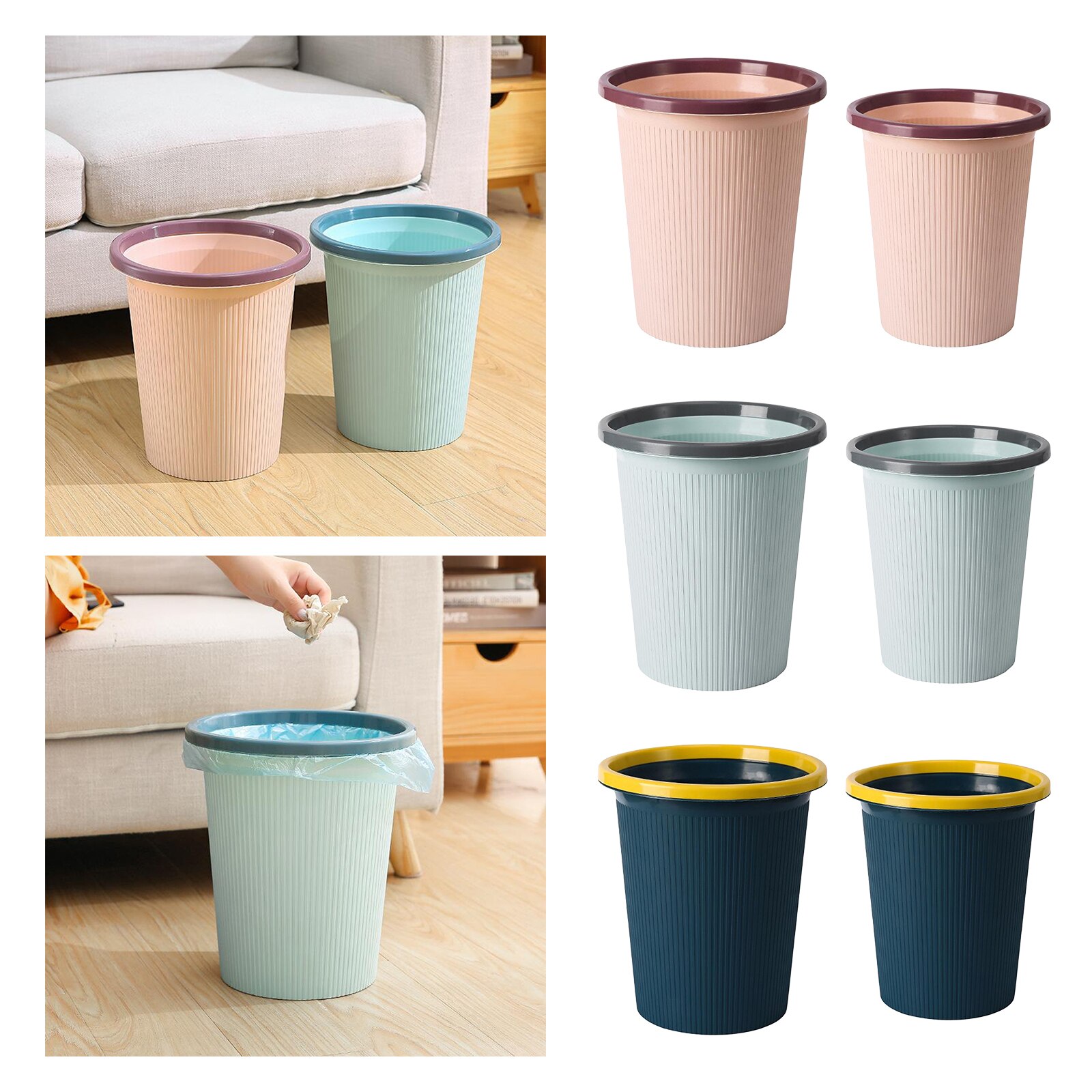Macaroon Color Trash Can Household Plastic Garbage Can Simple Toilet Kitchen Pressure Ring-Trash Can Living Room