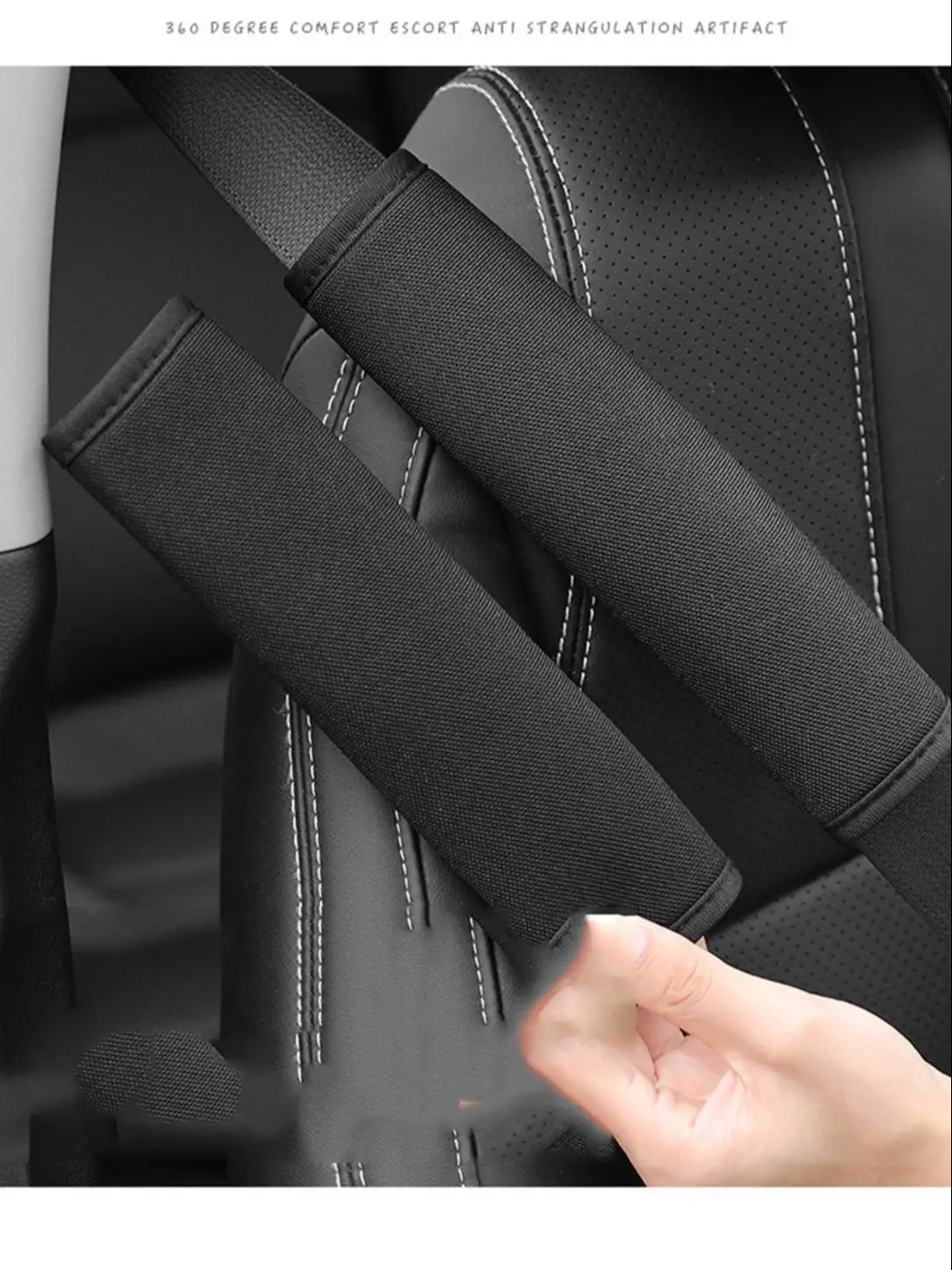 Set van twee autogordelkussenhoezen, zwart katoen, zacht autoveiligheidsgordel, schouderstuk voor volwassenen en kinderen: zwart