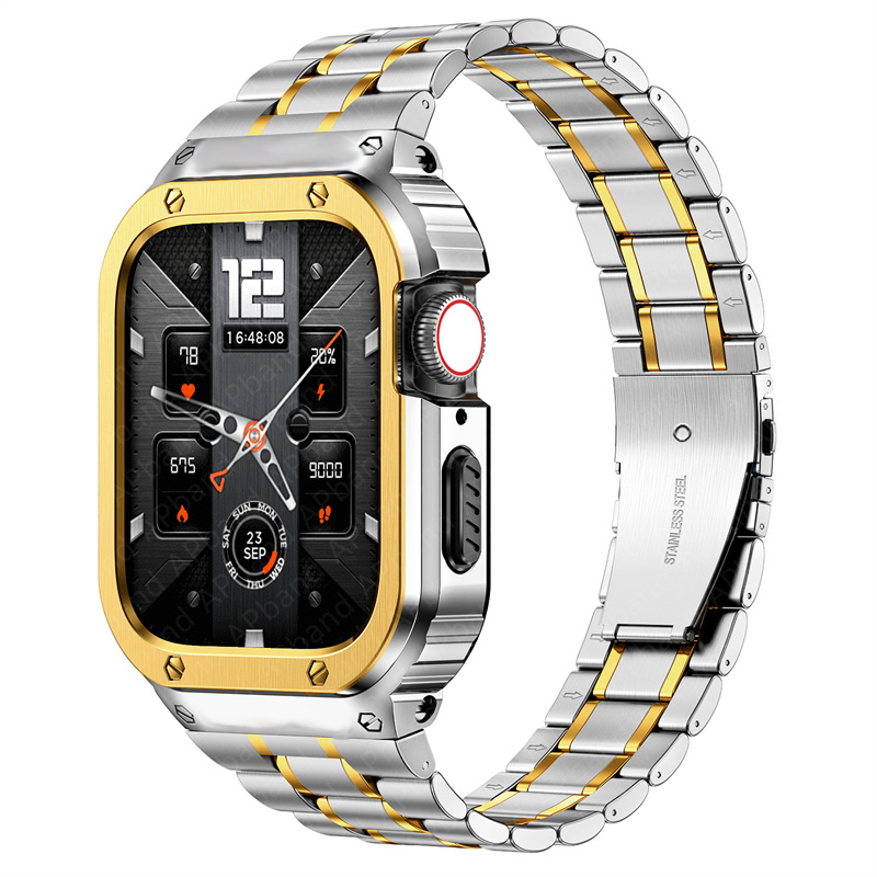 Boîtier et bracelet en acier inoxydable pour Apple Watch, 44mm, 45mm, 49mm, 40mm, accessoires de couverture de pare-chocs, iWatch Ultra 2 Series 8, 3, 6, SE, 7, 9