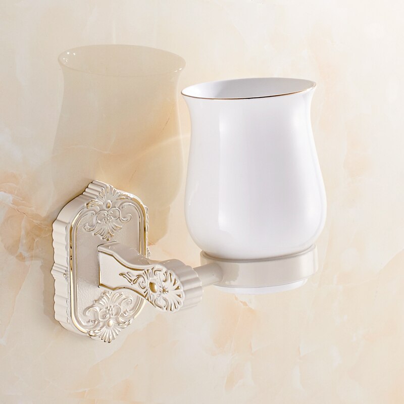 Antieke badkamer enkele bekerhouder massief keramiek retro gesneden brons gouden houder tandenborstel beker- en bekerhouders wit  -618