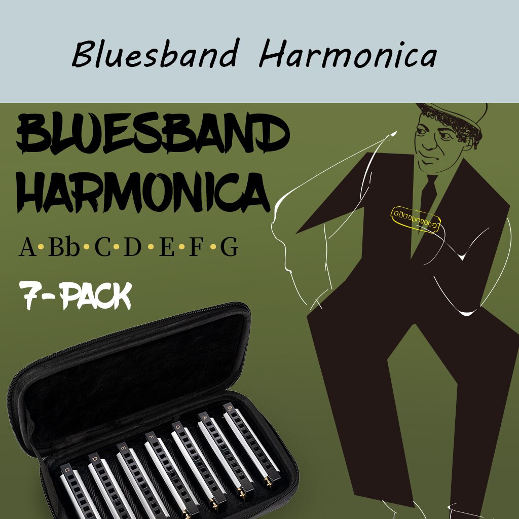Blues Band Harmonica Starter Set W/7 Harp Toetsen C D E F G Een Bb 7 Stuk set Met Draagtas