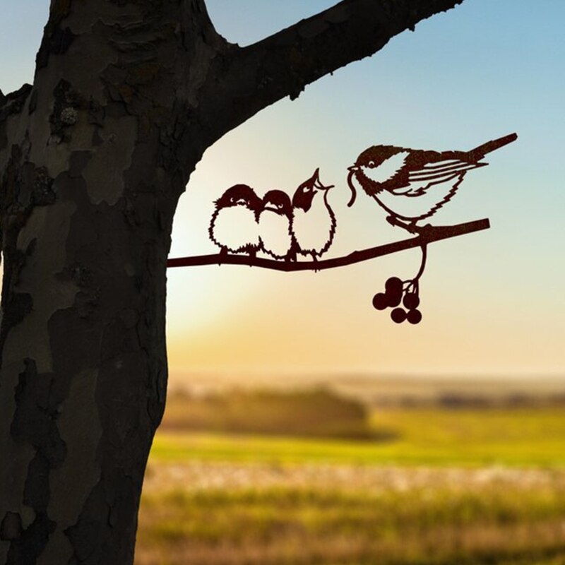 Yard Art Tree Bird Animal Art Garden Metal Tree Stainless Steel Art Metal Bird,Owl,Garden Decoration, Garden Fu