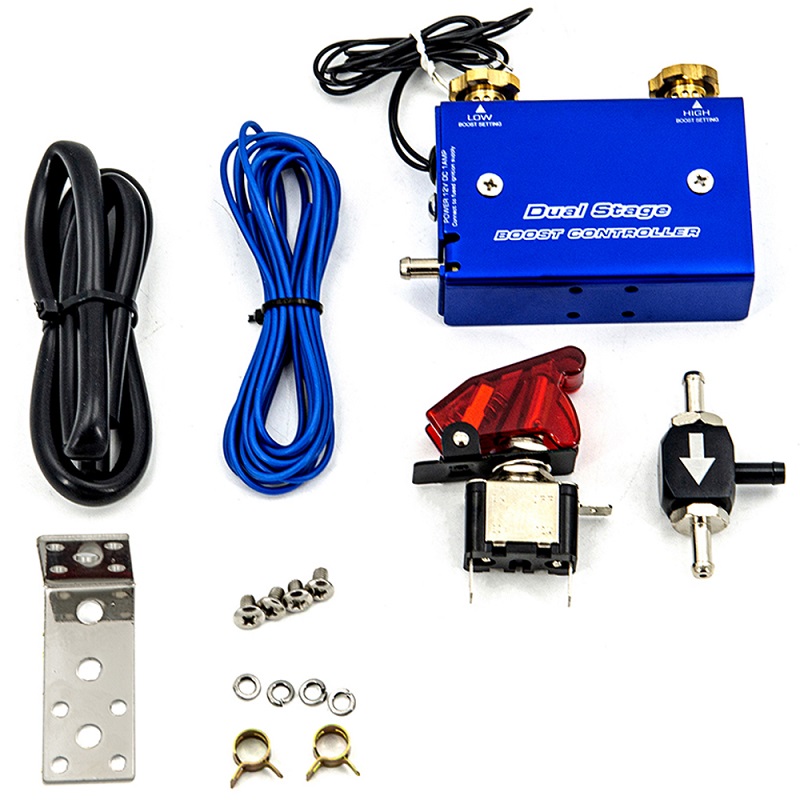 Dual Stage Electronic Turbo Turbocharger PSI Boost Controller Kit w/ Switch Kit Universal: Blue