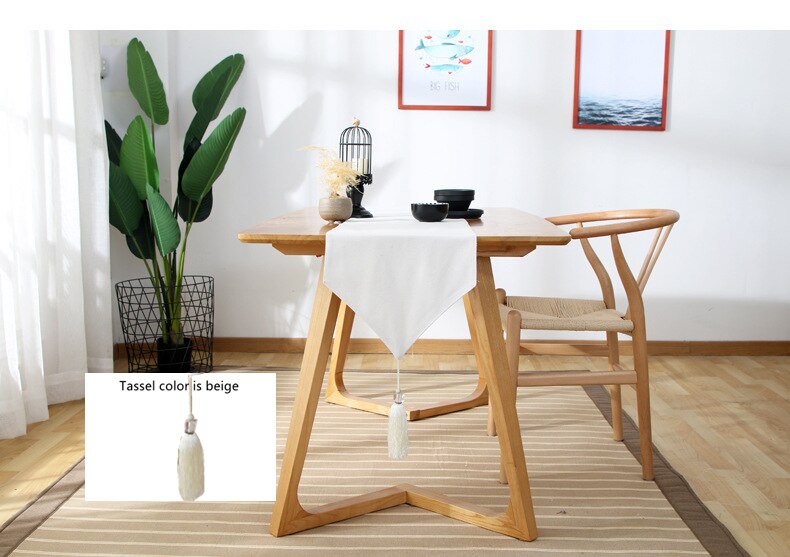 Solid Black/White Table Runners With Tassel Coffee Table Top Cover Home Hotel Tablecloth Modern Runners For Wedding Party Decor: 33x80xm / White
