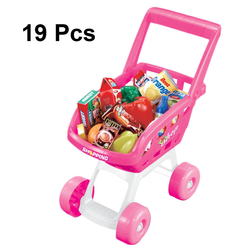 1 Set Shopping Cart Toys Educational Supermarket Toys 1 Trolley 18 Food Fruits for Kids