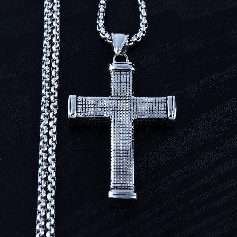 HNSP Hip Hop Solid Big Cross Pendant necklace For Men Male Stainless steel chain