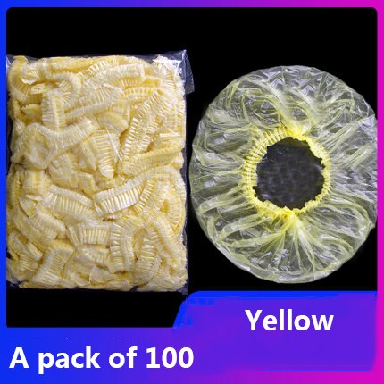 Gorros de ducha desechables, gorro de baño elástico, transparente, para Spa, peluquería, Hotel, 100 unids/lote: Yellow