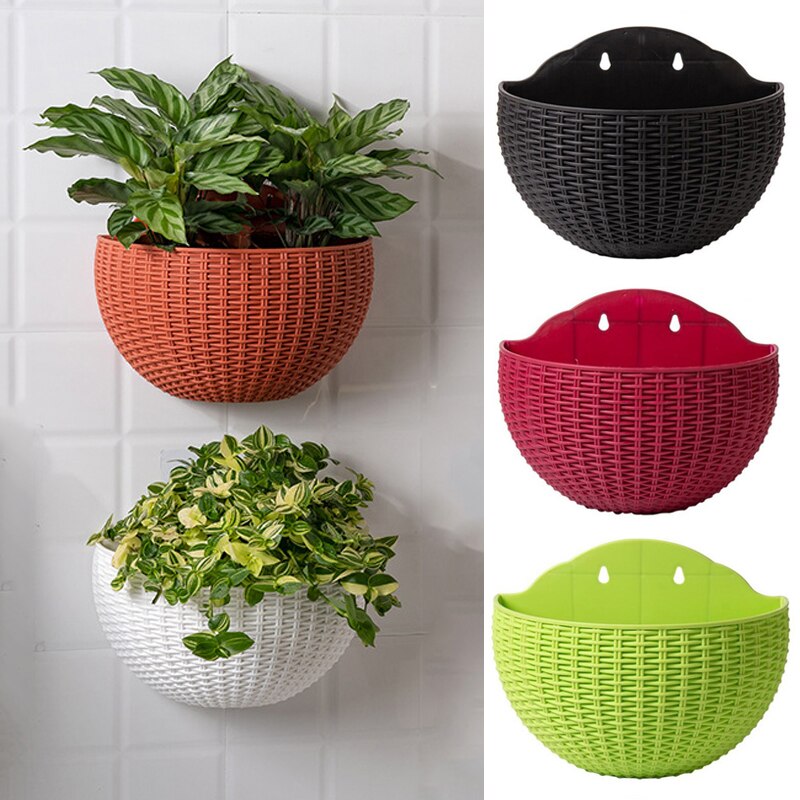 Europese Stijl Imitatie Rotan Muur Opknoping Half Ronde Bloempot Planter Halfronde Muur Bloempot Balkon Huishouden Outdoor