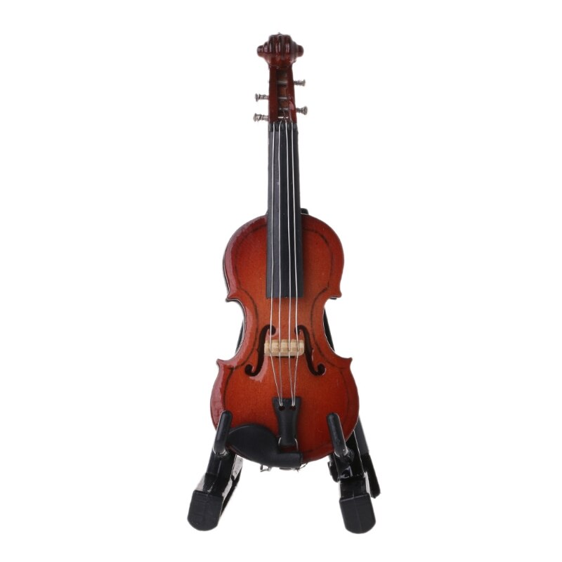 7cm Mini Violin Miniature Musical Instrument Wooden Model with Support and Case
