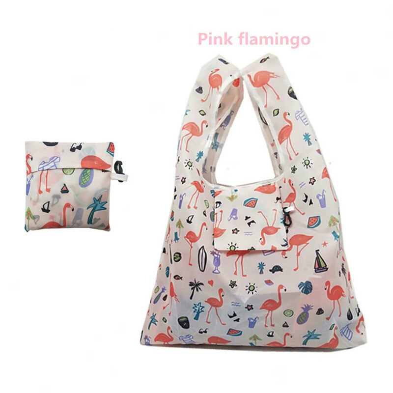 Magic style Nylon Large Tote ECO Reusable Polyester Portable Shoulder Handbag Cartoon Green Folding Pouch Shopping Bag Foldable: pink