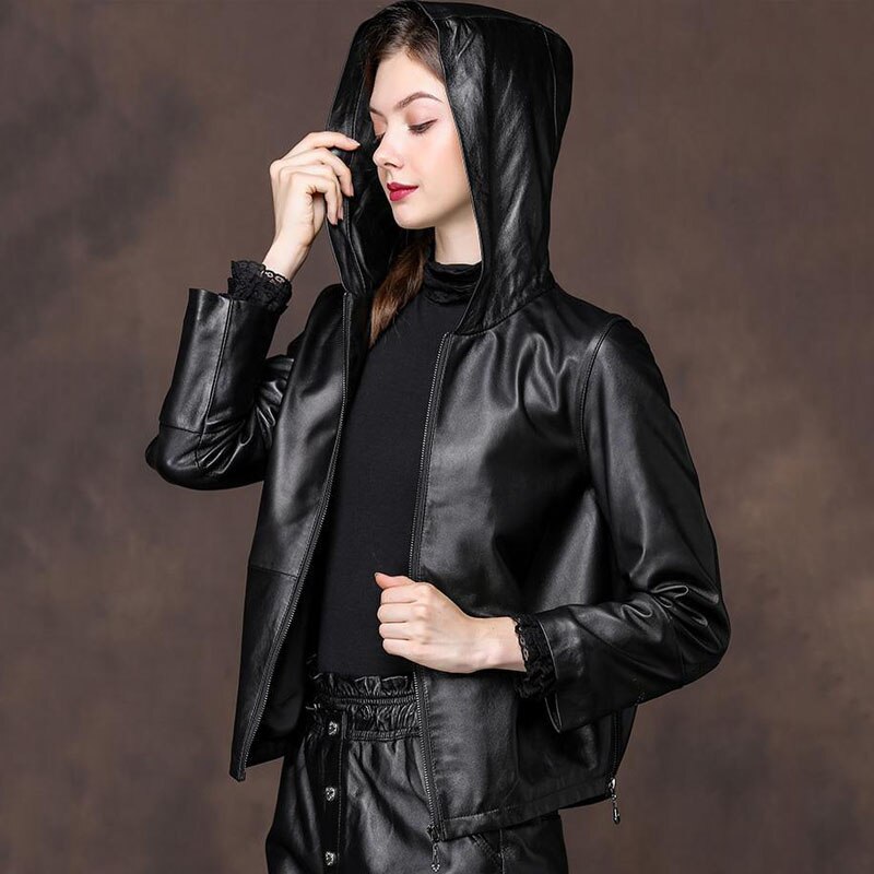 1 pz giacche corte da donna taglie forti cappotti 2021 primavera pelliccia sintetica PU cerniera in pelle giuntura cappotto da locomotiva Skinny da donna nero: M