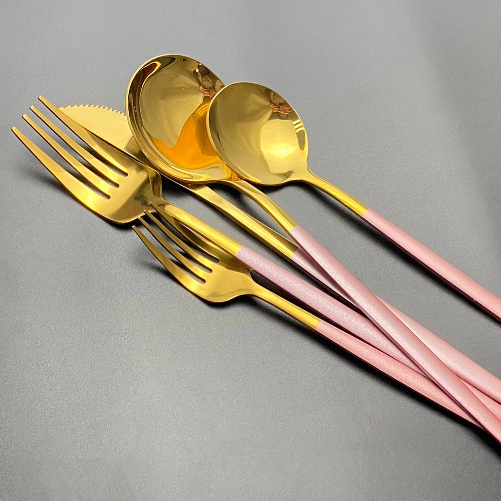 20 st färgglada bestick set guld bestick set dessert gaffel sked 304 rostfritt stål servis set glänsande kök servis set