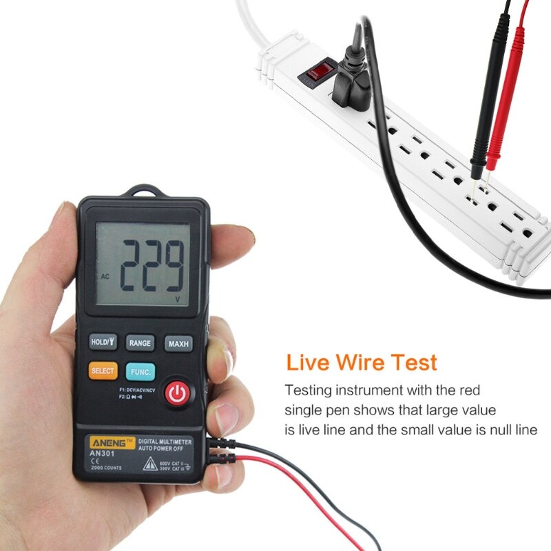 AN301 Mini Digital Multimeter AC DC Voltmeter Voltage Resistance Meter with LED