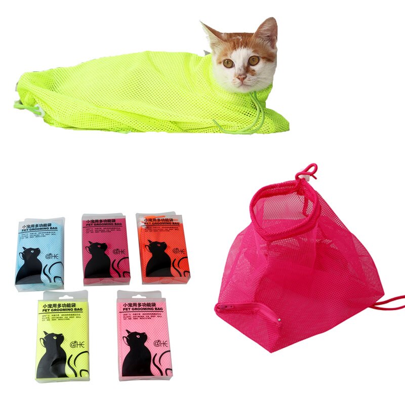 Bolsa de baño de malla para gatos pequeños, perros, antiarañazos, sujeción para morder, productos para mascotas