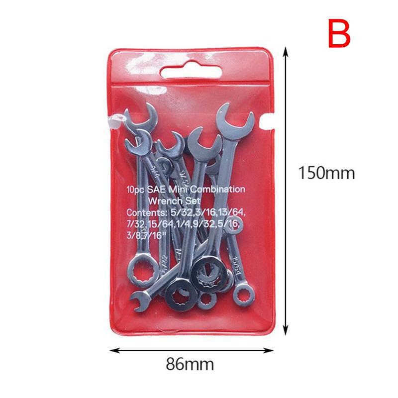 Juego de 10 Uds de Mini llave métrica/pulgadas con espejo y extremo abierto, herramientas de reparación para coche, llave combinada multiherramienta de ciruela, llave inglesa Po A4G4: Imperial suit