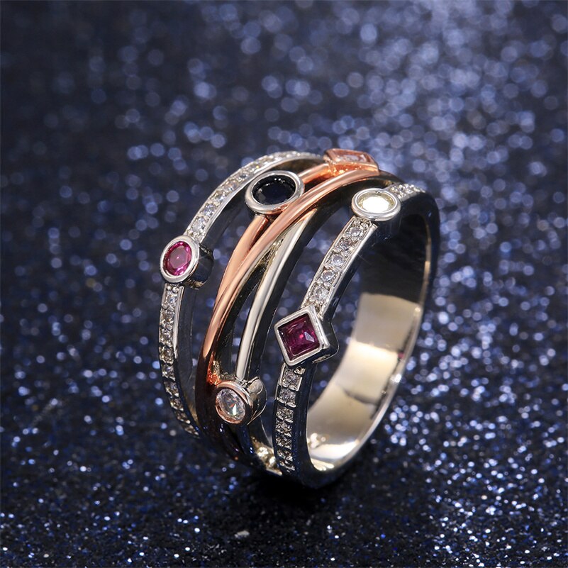 Gioielli YL anelli delicati colorati con zirconi cubici per donna fedi nuziali moda croce geometrica CZ anelli da ballo