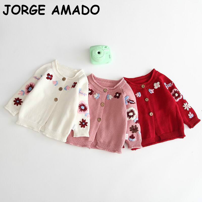 Baby Meisje Trui Borduren Lange Mouwen Gebreide Vest Bovenkleding Kinderkleding Winter Baby Meisje Kleding 0-3T E83020