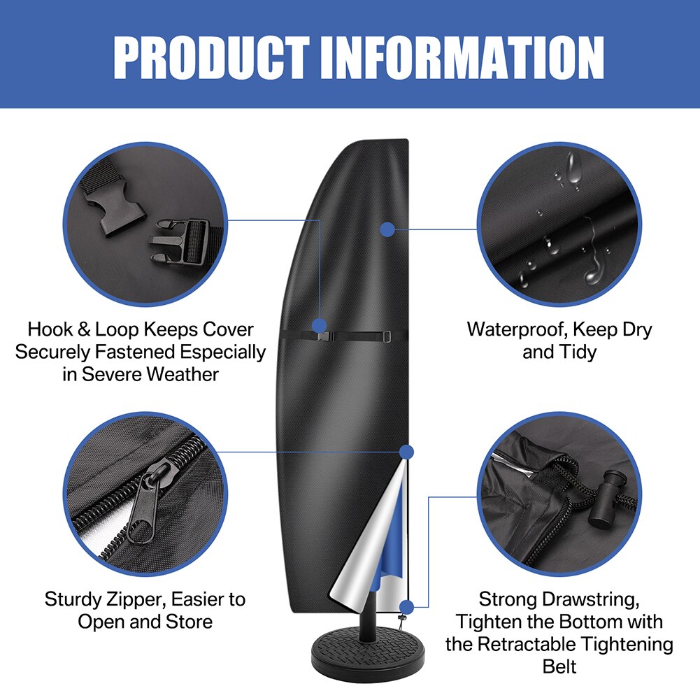 Patio Umbrella Cover Waterproof Umbrella Protective Cloth for 170-280CM Outdoor Umbrellas Market Parasol Covers with Push Rod
