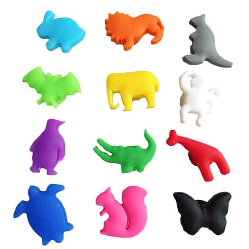 Marqueur de verre de vin en Silicone | 12 pièces, breloques de fête des animaux, breloques de boire, tasse d'identification, tasse, étiquettes étiquettes