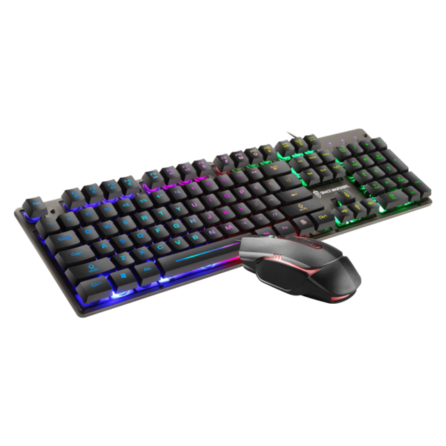 Gaming toetsenbord muis gamer regenboog achtergrondverlichting usb bedraad ergonomisch toetsenbord mechanisch gevoel voor thuiskantoor pc computer: Zwart