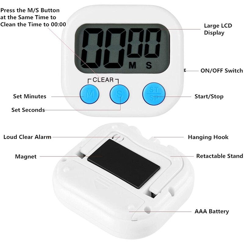 Kitchen Timer Digital Timer Stopwatch Alarm Clock Magnetic Short-Term Alarm Clock,Kitchen Clock Timer for Cooking,Baking