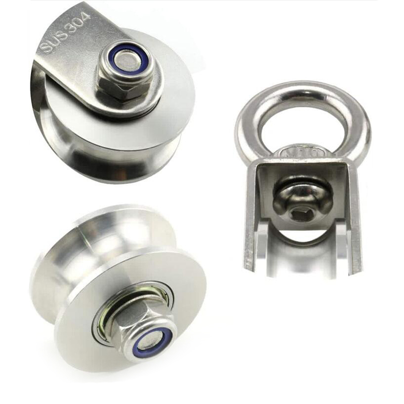 U Type Swivel Pulley 304 Stainless Steel Duplex Bearing Silent Detachable 360 Degree Rotation Heavy Duty Traction Wheel