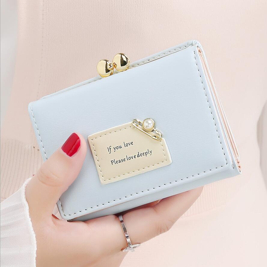 Women Wallets Female Short Three Fold Purse Simple Cute Student Clutch Card Holder Coin Purse: Blue