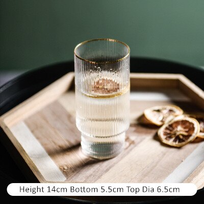 Nordic Water Fles Glas Cups Goud Verticale Streep Glas Creatieve Vruchtensap Drinkwater Cup Set Melk Fles: Gold glass tall