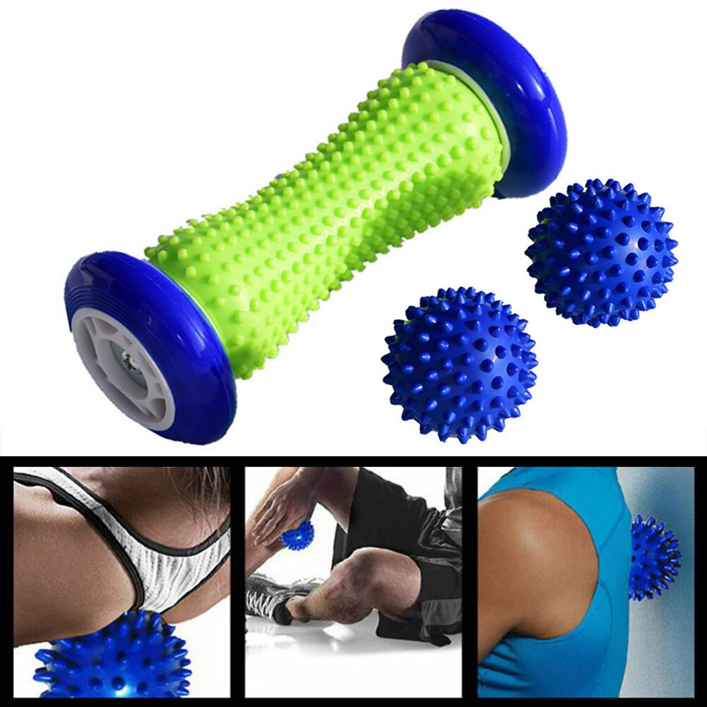 Massage Ball Set Foot Roller Hand Back Gym Fitness Training Relax Muscle Body Therapy Health Care Pain Relief Plantar Fasciitis: Blue