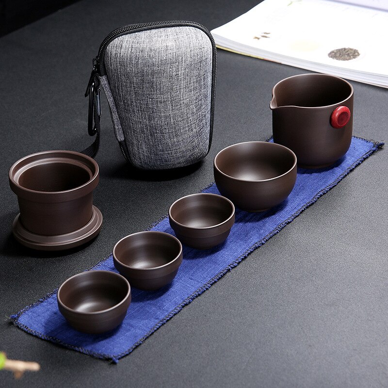 Purple Sand Tea Set Chinese Kung Fu Travel Tea Sets Purple Portable Teapot Set Outdoor Gaiwan Tea Cups of Tea Ceremony Teacup: 06