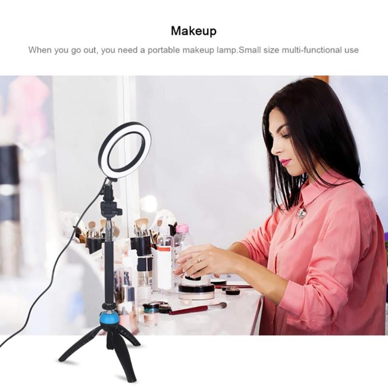 PU377 USB 4.6 Inch 3 Modes 360 degree 3200K-5500K Dimmable LED Video Ring Light with Cold Shoe Filling Light Tripod Ball Head