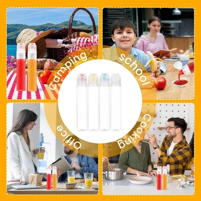 5/1pc plastic knijpflesjes met honing en dressing, navulbare kruidenflesjes met klapdeksel voor siroop/saus/olie.