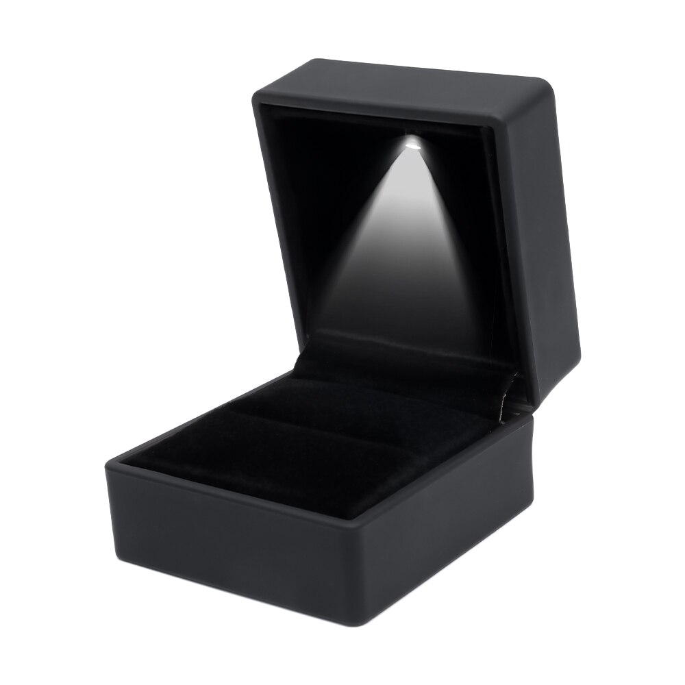 Led upplyst örhänge ring box vigselring lådor hänge halsband förvaringsfodral smycken display box födelsedag: Svart ringlåda