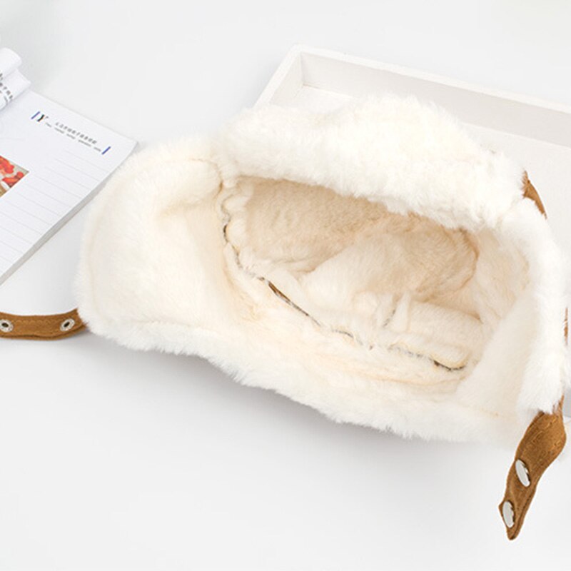 Suede Oorbeschermers Baby Hoed Bont Pompom Baby Jongen Meisje Beanie Leuke Verdikking Warm Pluche Cap Kinderen Hoeden