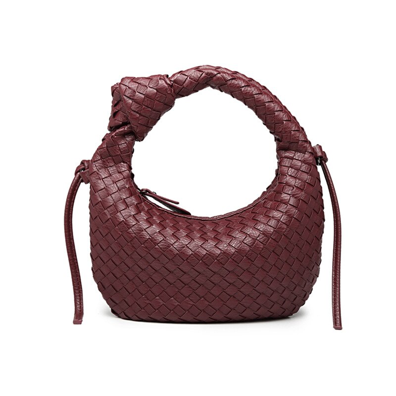 Handarbeit Gewebt Handtasche Luxus Woven Leder Gedruckt Schulter Tasche Luxus Dame Crossbody Hobo Geldbörse: Maroon / 33X2X23cm