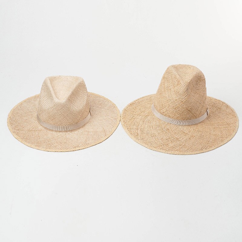 Klassisk unisex sommerhat til mænd kvinder håndlavet cool vævet strå fedora hat stilfuld solhat beige band jazz cap kentucky derby