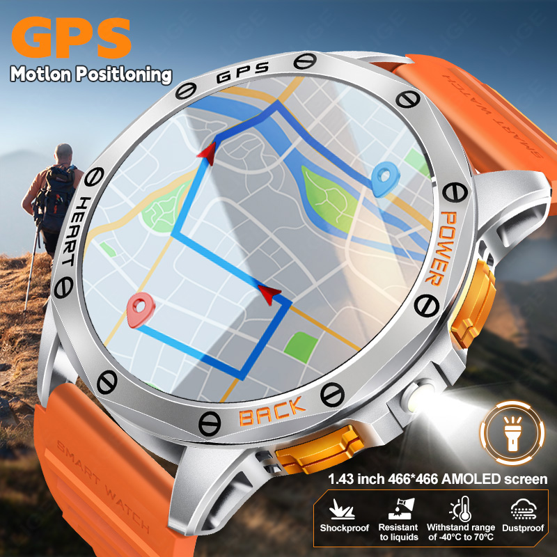 Lige novo relógio inteligente de rastreamento gps masculino 4gb memória tela amoled freqüência cardíaca bluetooth chamada ao ar livre bússola à prova dwaterproof água smartwatches