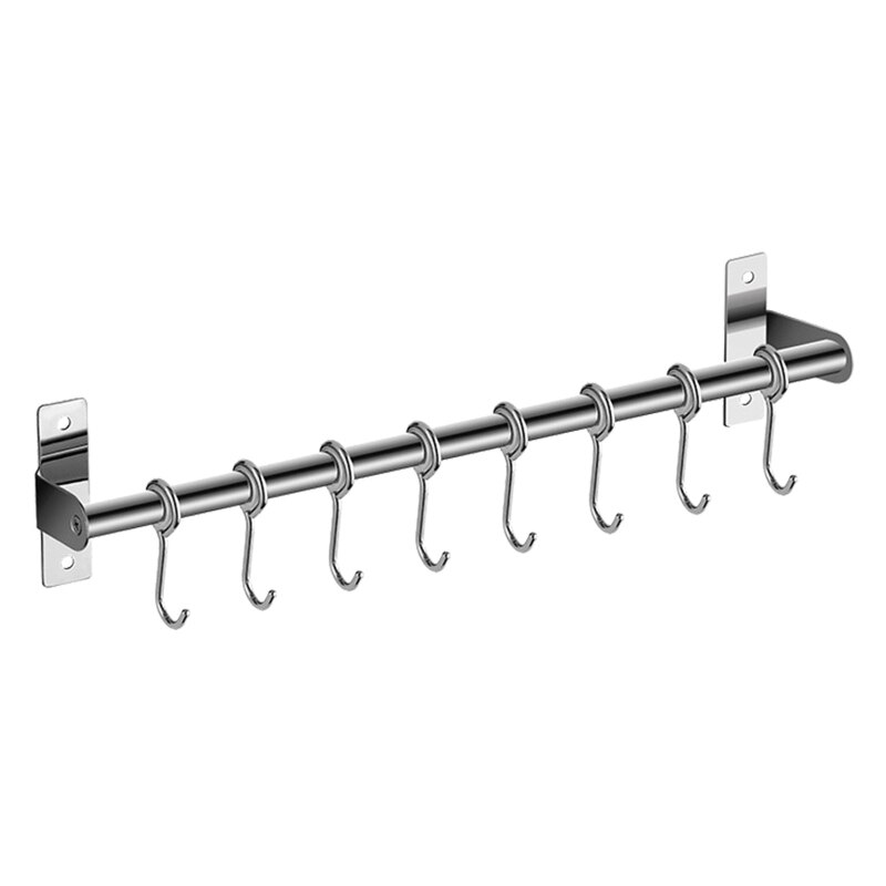 Wall Mounted Utensil Rack Stainless Steel Kitchen Hanging Rail with Hooks Removable Hanger Organizer: 2