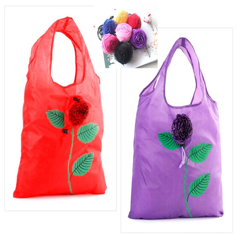 Eco Opslag Handtas Rose Bloemen Vorm Opvouwbare Boodschappentassen Herbruikbare Vouwen Kruidenier Nylon Grote Zak Leuke Tote Pouch 1 stuks