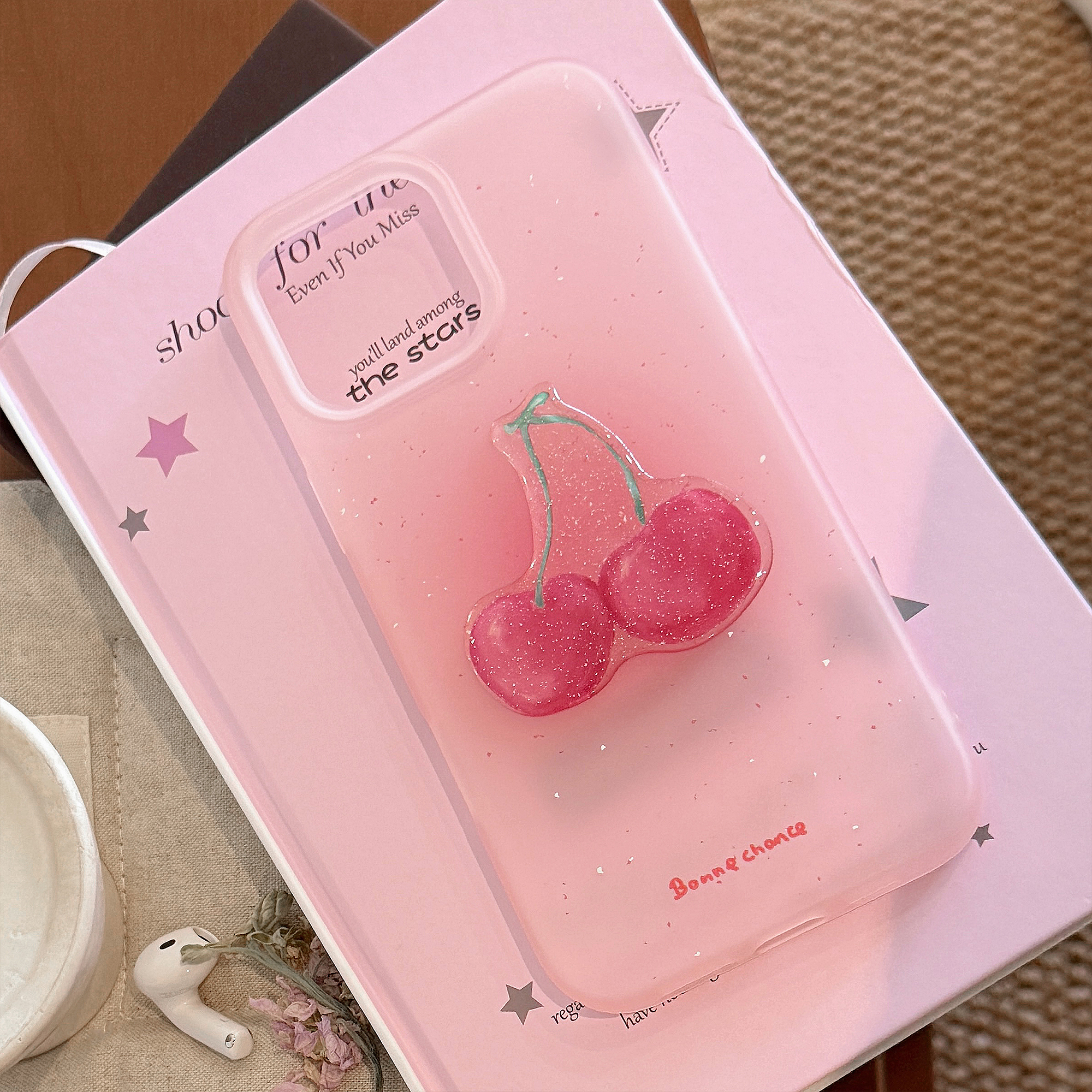 Niedliche Kirsch-Handyhülle für iPhone 16, 15, 13, 14, 12, 11, Profi Max, weiche TPU-Rückseite, schöNe modische Diamant-Glitzer-Rosa-Hülle