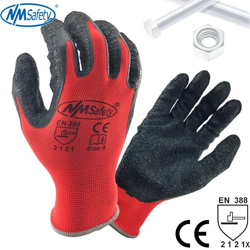 Nmsikkerhet bedre grep ultratynn strikket latex dip nylon rød lateksbelagt arbeidshansker luvas de couro