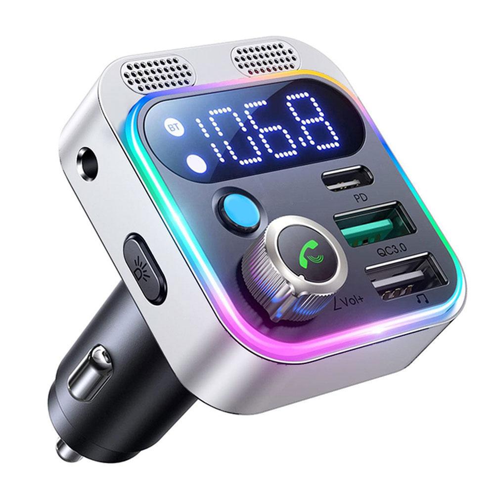 Bluetooth 5.2 FM-zender voor auto [sterker Dual Mics Deep Bass Sound] 48W PD & QC3.0 autolader Bluetooth-adapter: WHITE