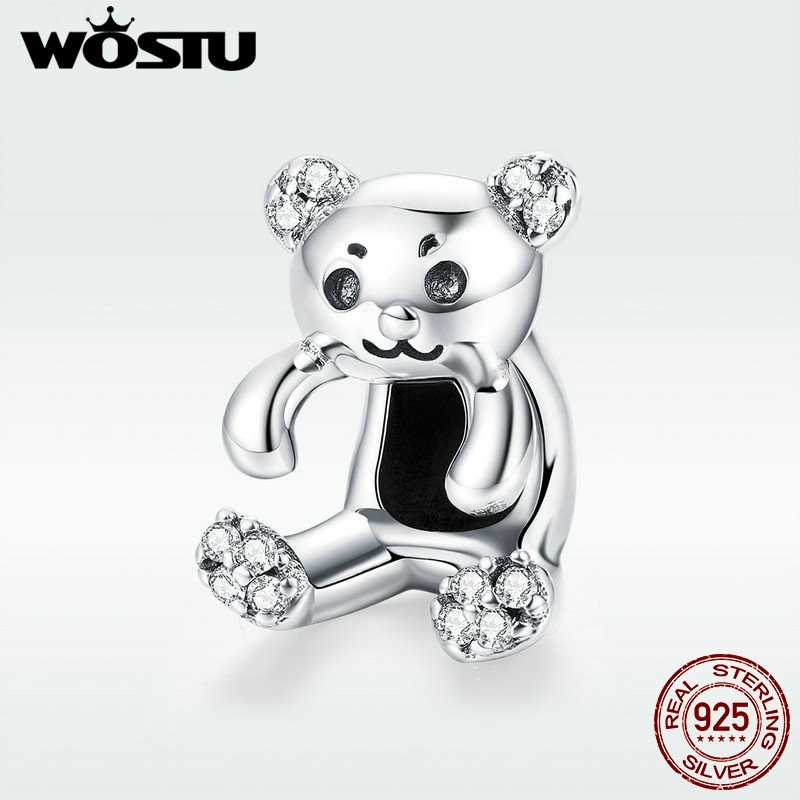 WOSTU 925 Sterling Silver Lovely Hug Bear Beads Fit Charm Bracelet Pendant Original Unique Jewelry Accessories CQC984