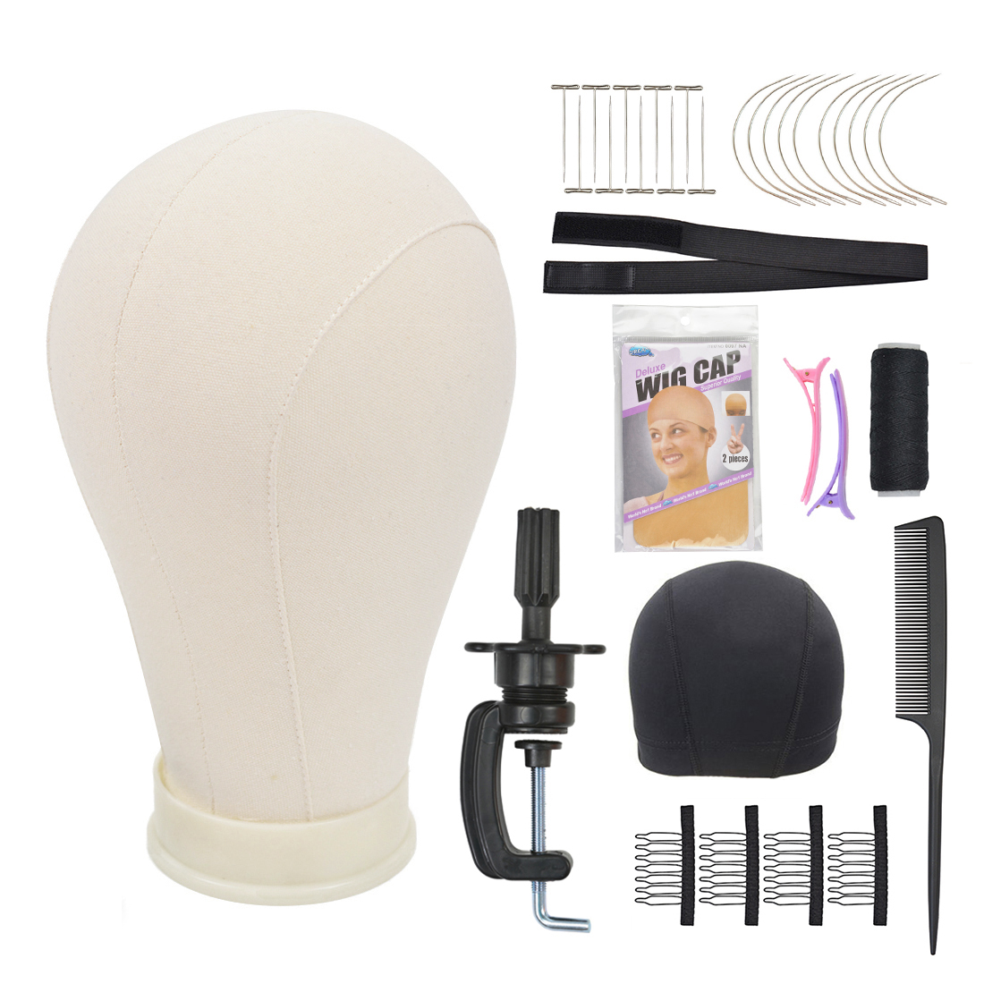 Canvas Block Head Set with Wig Head Stand Table Clamp for Making Wigs Mannequin Head Wig Accessories ﻿