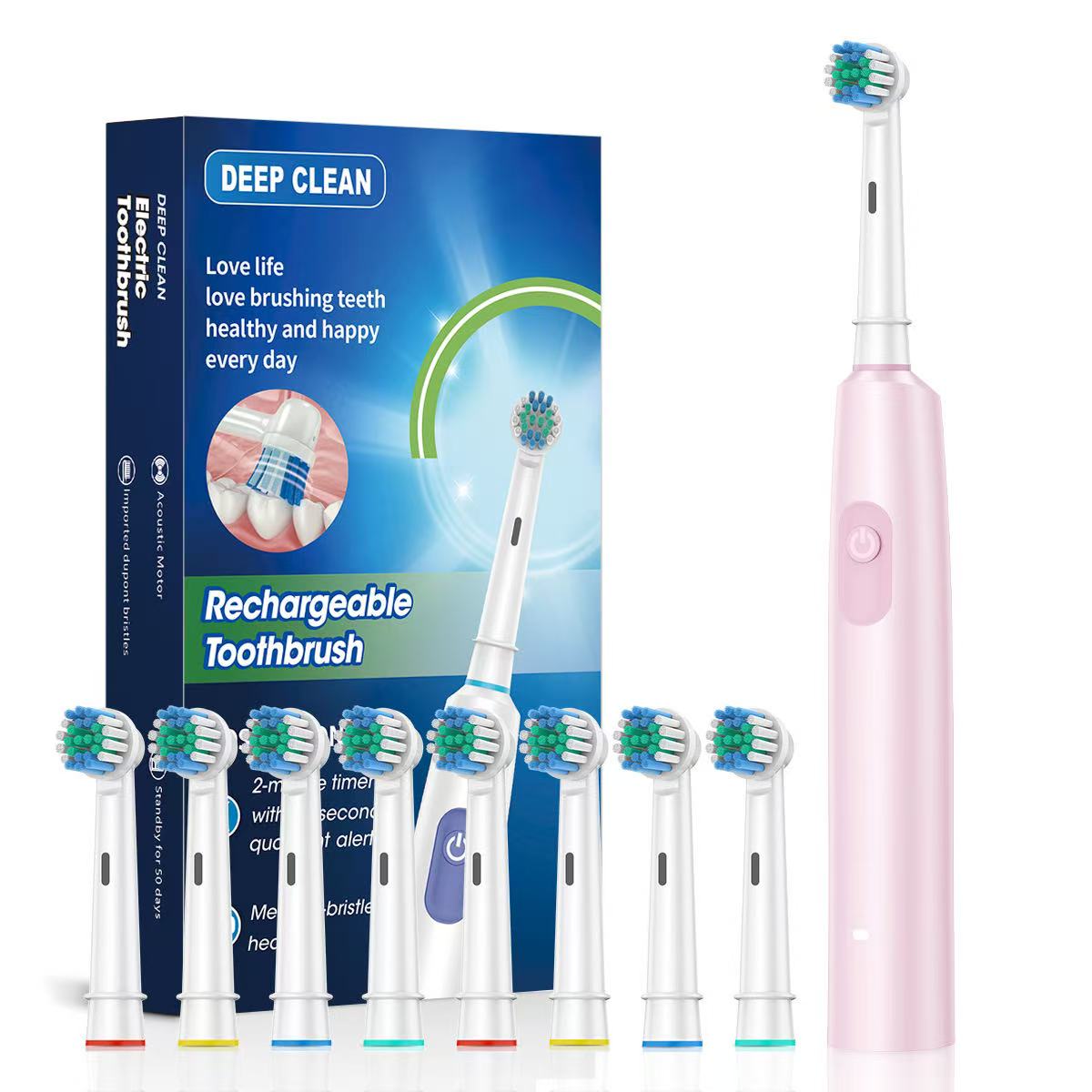 Electric Toothbrush Rotary Rechargeable Electric Toothbrush for Adults Rotating Electric Toothbrushes with 8 Soft Brush: black