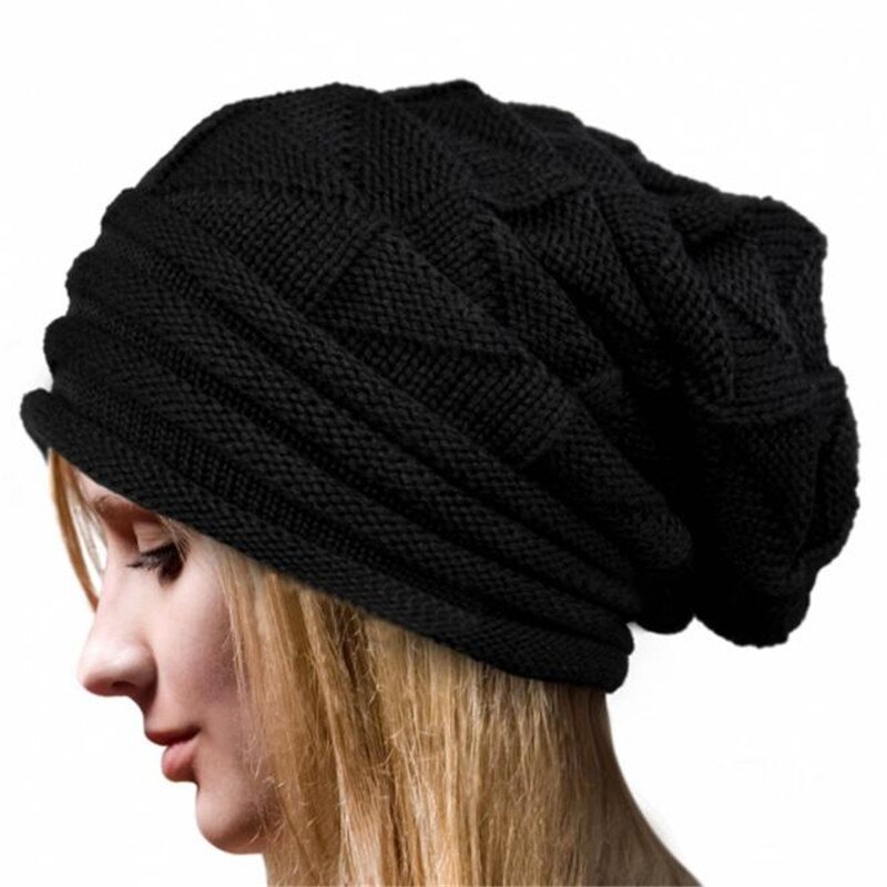 Vrouwen Winter Gehaakte Muts Wollen Gebreide Beanie Warm Caps 10.16: Black