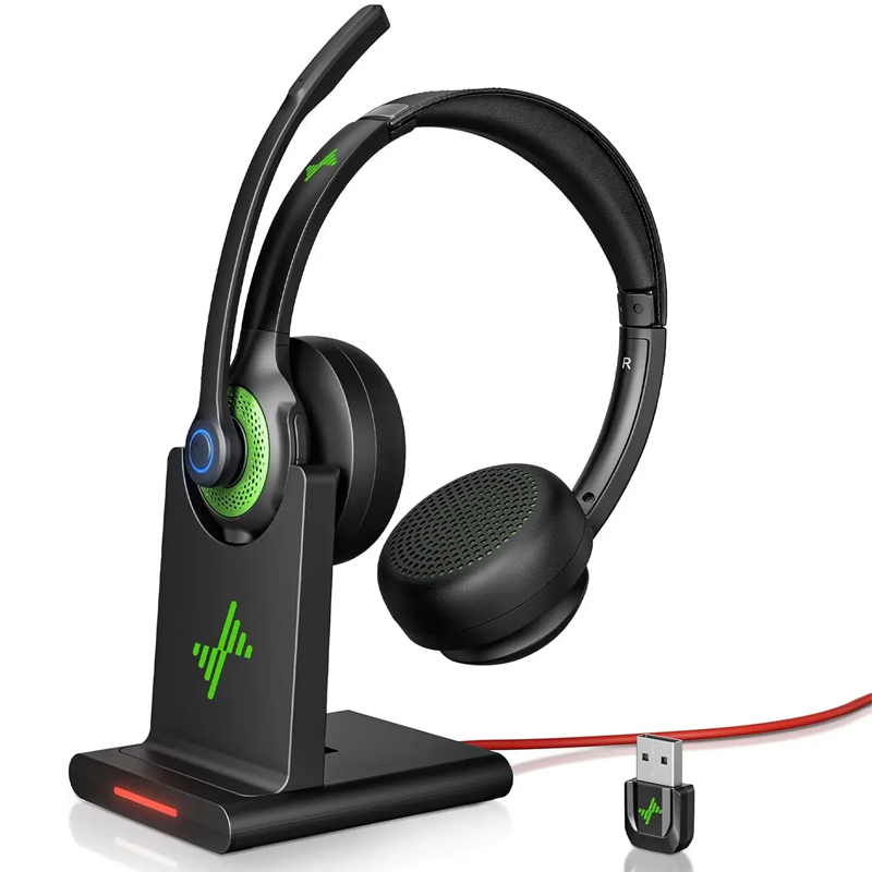 JIAMQISHI Wireless Headset with Mic for Work Bluetooth V5.2 Headphones with AI Noise Cancelling Mic USB Dongle for Laptop,PC: Blue