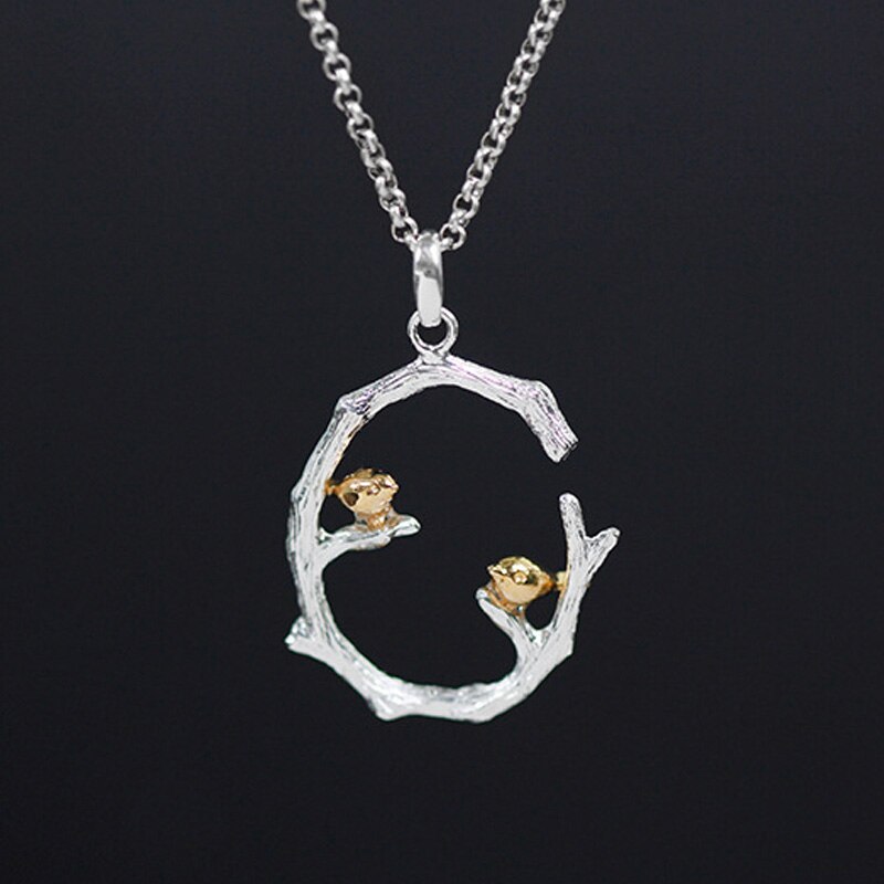 Lotus Plezier Echte 925 Sterling Zilver Natuurlijke Originele Fijne Sieraden 18K Gouden Vogel Op Tak Hanger Zonder Ketting Voor vrouwen: Silver